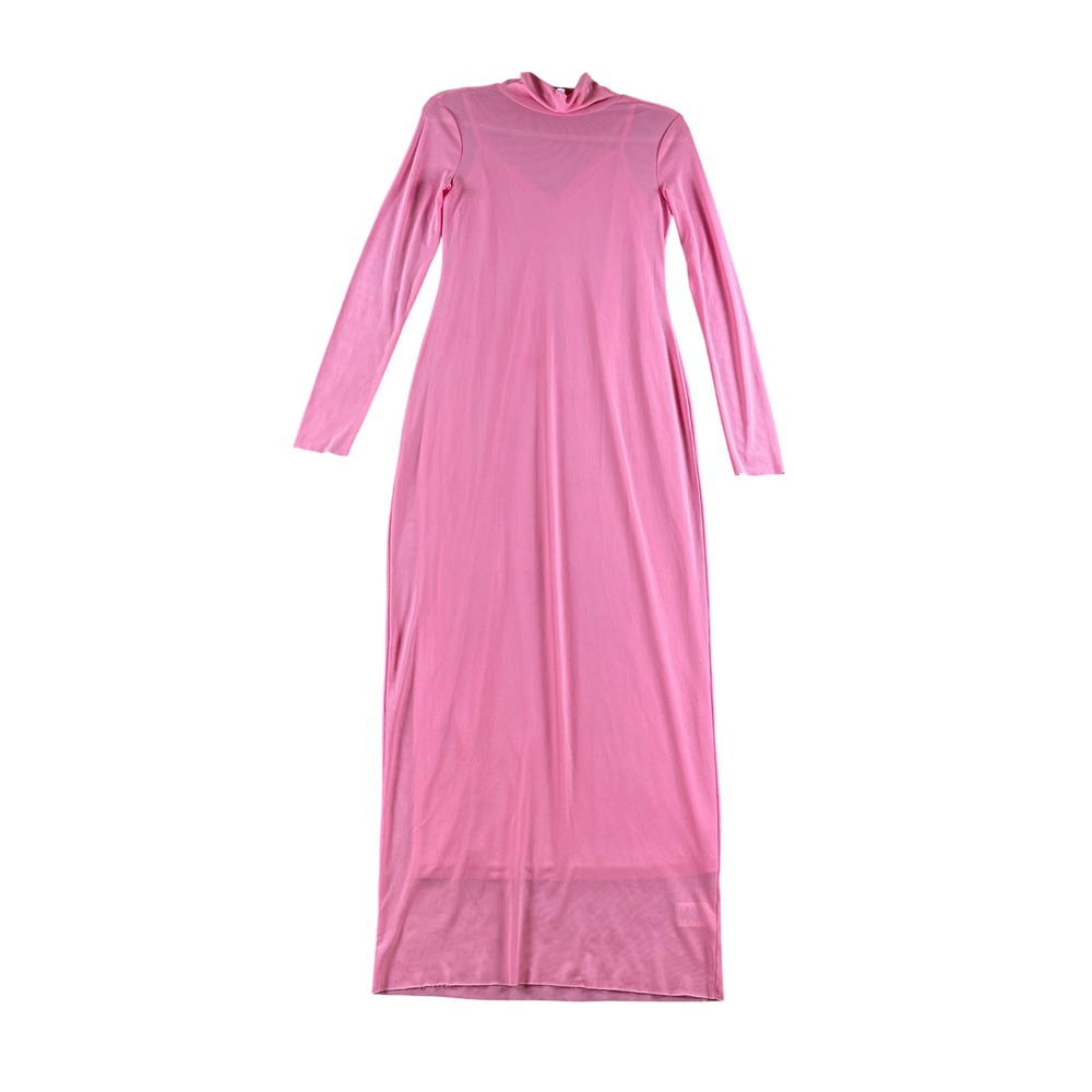 AFRM Los Angeles Pink Mesh Mock Neck Long Sleeve Maxi Dress Slip Medium
